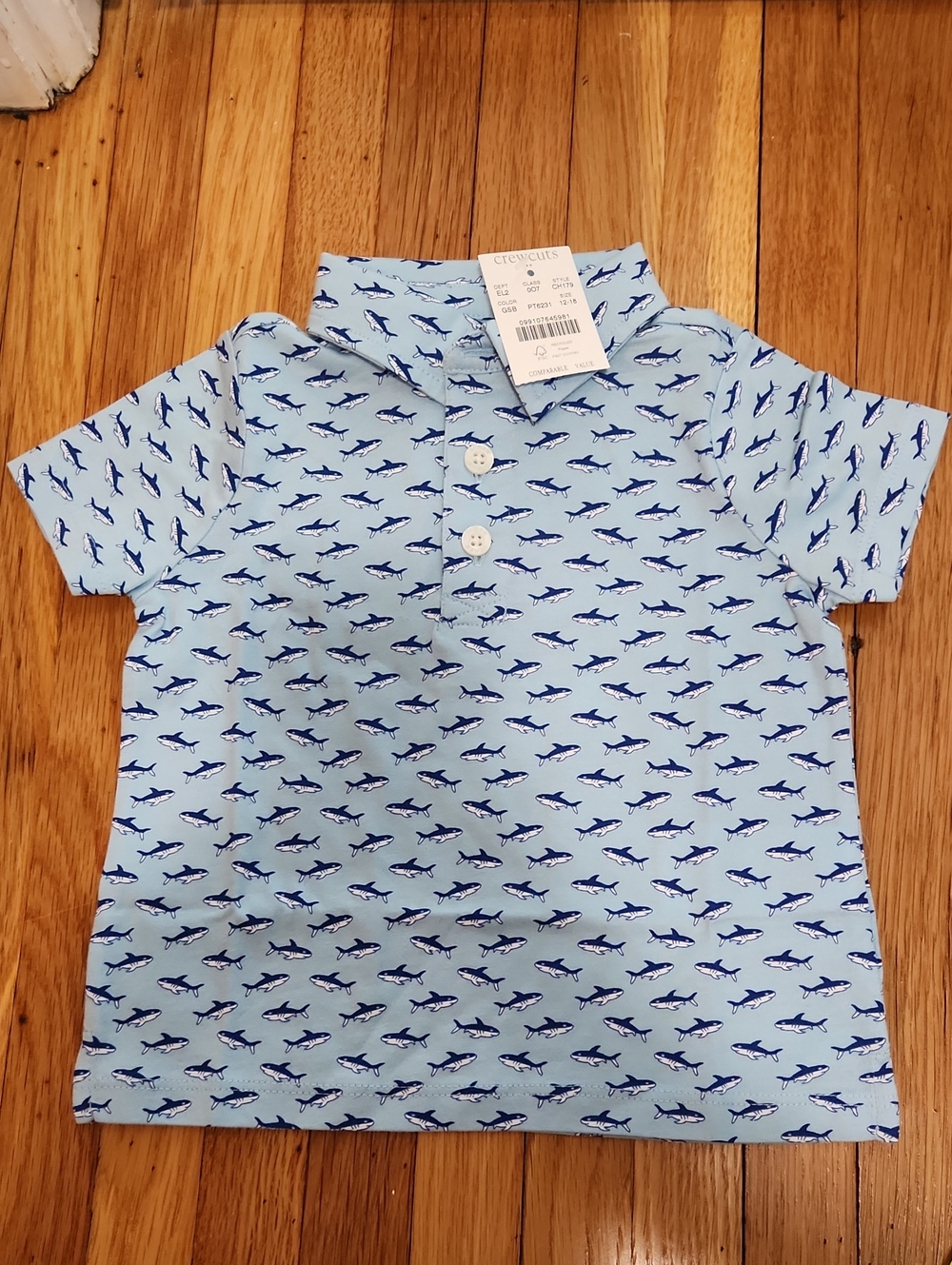Crewcuts Toddler Light Blue Polo with Navy Shark Print